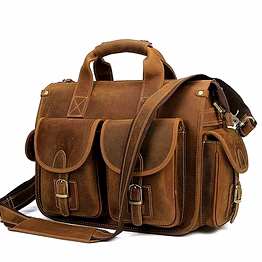 mrigdip premium genuine leather travel & office briefcase with multiple utility pockets and detachable shoulder strap