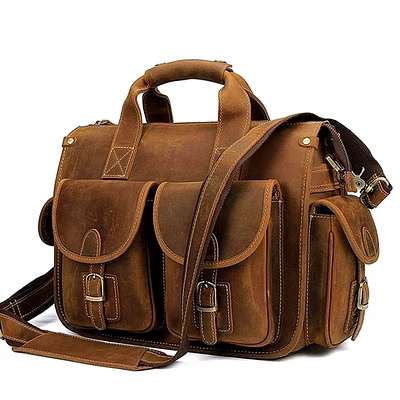 mrigdip premium genuine leather travel & office briefcase with multiple utility pockets and detachable shoulder strap