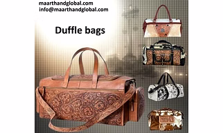 Handcrafted Genuine Leather Tooling Travel Duffle Bag with Floral Embossed Design and Detachable Shoulder Strap