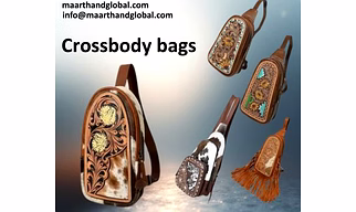 Handcrafted Genuine Leather Tooling Crossbody Sling Bag with Floral Embossed Panel and Adjustable Strap