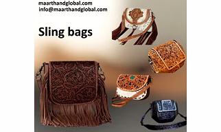 Handcrafted Genuine Leather Tooling Women’s Sling Bag with Floral Embossed Flap, Fringe Detail and Adjustable Strap