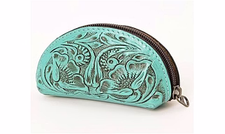 Handcrafted Genuine Leather Tooling Women’s Clutch with Floral Embossed Design, Zip Closure and Compact Carry