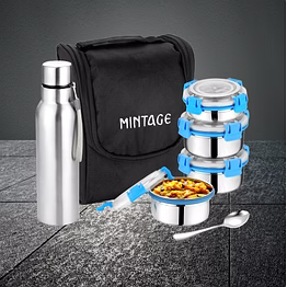 mintage 7 pcs lunch box safari – lock n lock stainless steel set with bottle & insulated bag