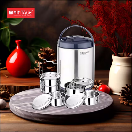 HOT TRAVELING / PICNIC TIFFIN JUMBO – 5 CONTAINER x 1000 ML – DOUBLE WALL HOT &amp; COLD INSULATED STAINLESS STEEL LUNCH BOX-1