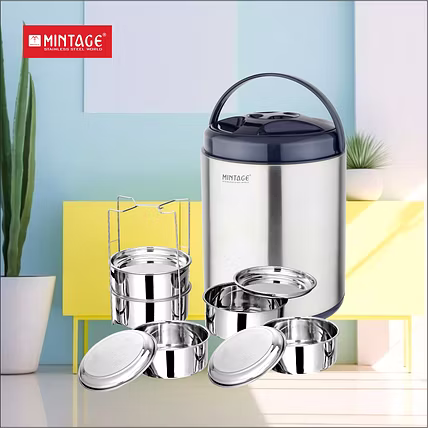HOT TRAVELING / PICNIC TIFFIN JUMBO – 5 CONTAINER x 1000 ML – DOUBLE WALL HOT &amp; COLD INSULATED STAINLESS STEEL LUNCH BOX-2