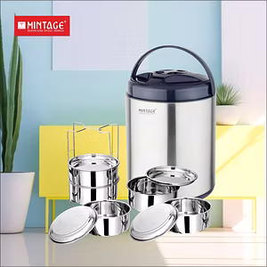 HOT TRAVELING / PICNIC TIFFIN JUMBO – 5 CONTAINER x 1000 ML – DOUBLE WALL HOT & COLD INSULATED STAINLESS STEEL LUNCH BOX