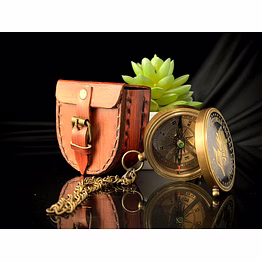 vintage pocket compass brass with pouch and chain marine collectible decorative gift, halloween decor
