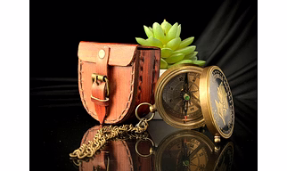 Vintage Pocket Compass Brass With Pouch and Chain Marine Collectible Decorative Gift, Halloween Decor