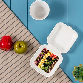 9x9 Inch Bagasse Clamshell Box – Biodegradable Sugarcane Pulp Food Container