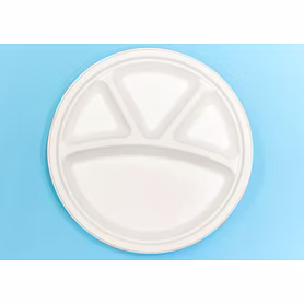 12 Inch 4-Compartment Round Bagasse Plate – Biodegradable Sugarcane Pulp Disposable Tableware