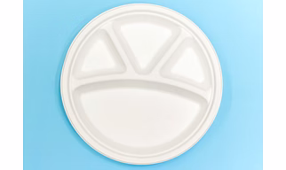 12 Inch 4-Compartment Round Bagasse Plate – Biodegradable Sugarcane Pulp Disposable Tableware