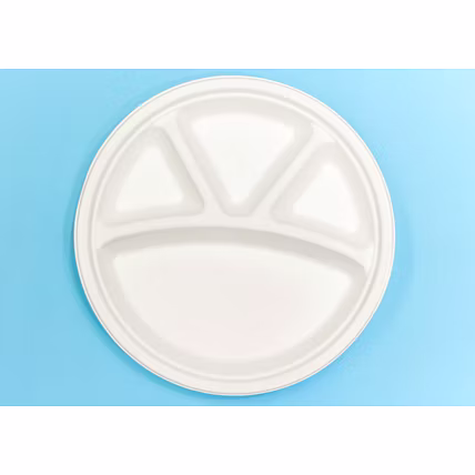 12 Inch 4-Compartment Round Bagasse Plate – Biodegradable Sugarcane Pulp Disposable Tableware-12726271