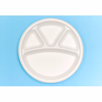 12 Inch 4-Compartment Round Bagasse Plate – Biodegradable Sugarcane Pulp Disposable Tableware-3