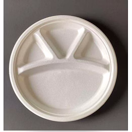 11 inch 4-compartment round bagasse plate – biodegradable sugarcane pulp disposable tableware