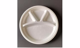 11 Inch 4-Compartment Round Bagasse Plate – Biodegradable Sugarcane Pulp Disposable Tableware