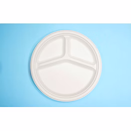 10 inch 3-compartment round bagasse plate – biodegradable sugarcane disposable tableware