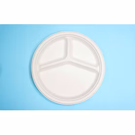 10 Inch 3-Compartment Round Bagasse Plate – Biodegradable Sugarcane Disposable Tableware