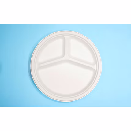 10 Inch 3-Compartment Round Bagasse Plate – Biodegradable Sugarcane Disposable Tableware-12726259