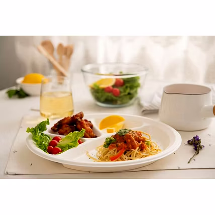 10 Inch 3-Compartment Round Bagasse Plate – Biodegradable Sugarcane Disposable Tableware-2