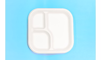 9 Inch 3-Compartment Square Bagasse Plate – Biodegradable Sugarcane Disposable Tableware
