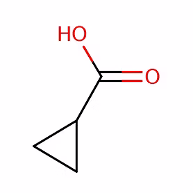 1. White powder of cyclopropane carboxylic acid, used as an industrial chemical and API intermediate