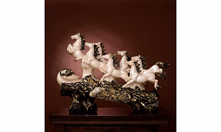 Handcrafted Marble seven Horses Decorative Sculpture