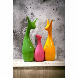 colorful abstract cat trio ceramic set