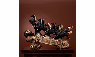 Elegant Black Galloping Horses Sculpture
