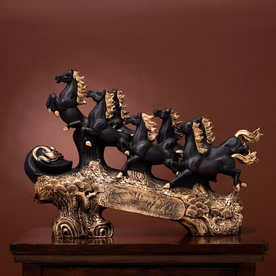 Elegant Black Galloping Horses Sculpture-12726185