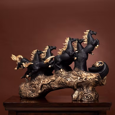 Elegant Black Galloping Horses Sculpture-1