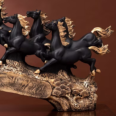 Elegant Black Galloping Horses Sculpture-2