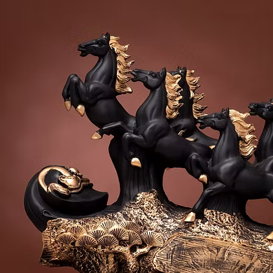 Elegant Black Galloping Horses Sculpture-3