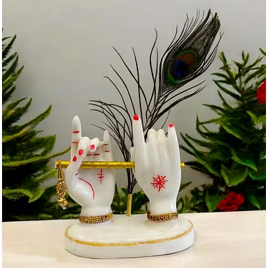 Krishna Flute and Peacock Feather Handcrafted Figurine – Divine Home Decor by P&amp;R Groups-12726273
