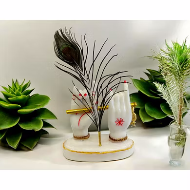 Krishna Flute and Peacock Feather Handcrafted Figurine – Divine Home Decor by P&amp;R Groups-1