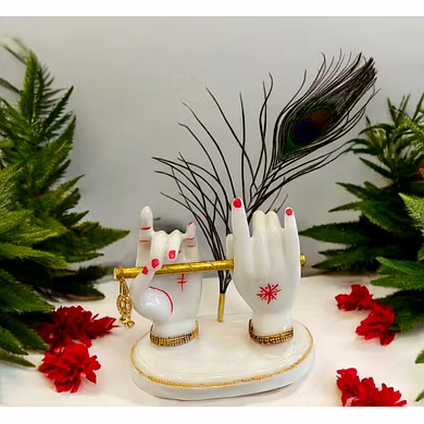 Krishna Flute and Peacock Feather Handcrafted Figurine – Divine Home Decor by P&amp;R Groups-2