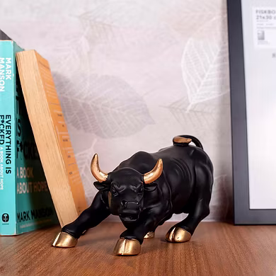 Dynamic Black Charging Bull Figurine with Gold Accents – Powerful Home Decor by P&amp;R Groups-1