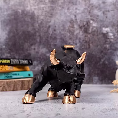 Dynamic Black Charging Bull Figurine with Gold Accents – Powerful Home Decor by P&amp;R Groups-3