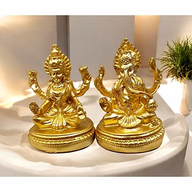 Golden Lakshmi and Ganesha Idol Set – Auspicious Home Decor by P&amp;R Groups-12727499