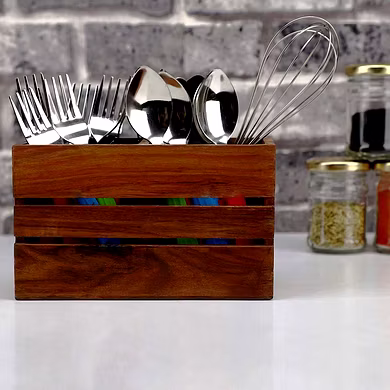 Rustic Wooden Cutlery Organizer-12732043