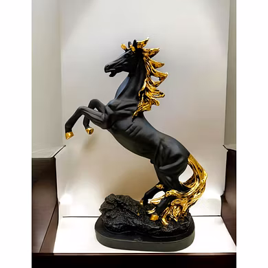 Majestic Black Stallion Statue with Golden Accents-12731965