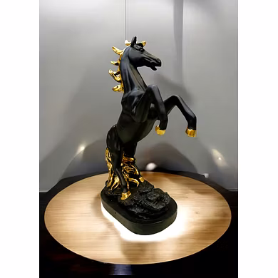 Majestic Black Stallion Statue with Golden Accents-1