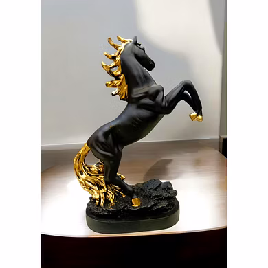 Majestic Black Stallion Statue with Golden Accents-2