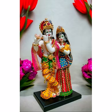 Radha Krishna Colorful Enamel Statue-1