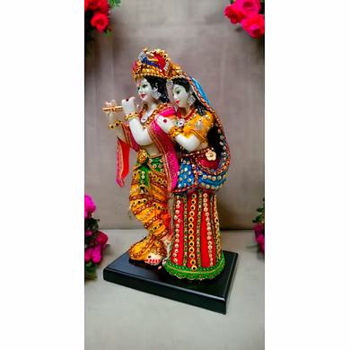 Radha Krishna Colorful Enamel Statue-2