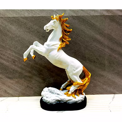 Majestic White Stallion Statue with Golden Accents-MFN-30
