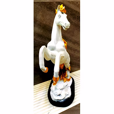 Majestic White Stallion Statue with Golden Accents-2