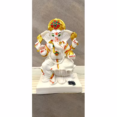 Divine White Lord Ganesha Statue with Gold Accent-MFN-54