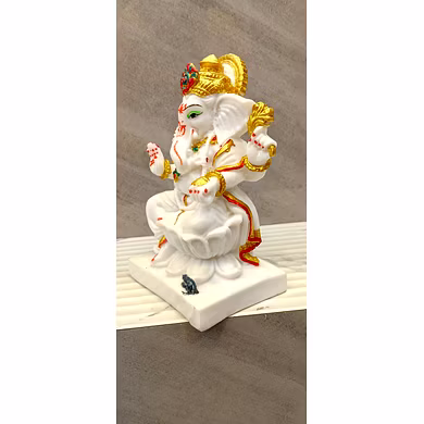 Divine White Lord Ganesha Statue with Gold Accent-1