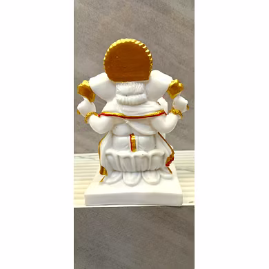 Divine White Lord Ganesha Statue with Gold Accent-2