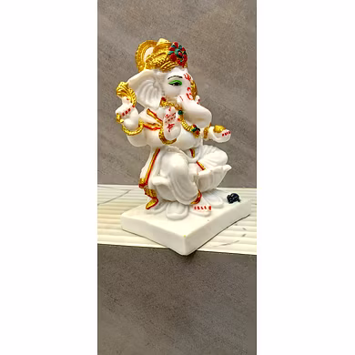 Divine White Lord Ganesha Statue with Gold Accent-3